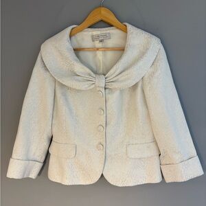Tahari Ivory Textured Cropped Jacket with Wide Shawl Collar